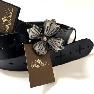 NWT Original PATRICIA NASH Astrid Floret Adjustable Leather Belt Stitched Black